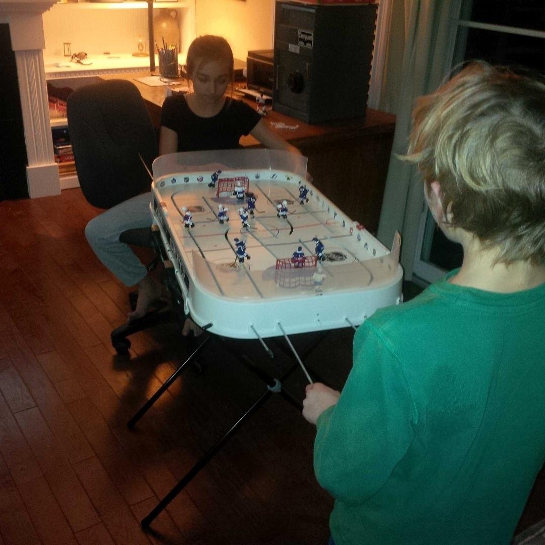 Hockey Night in Canada! Montreal Canadians on TV and kids playing hockey.