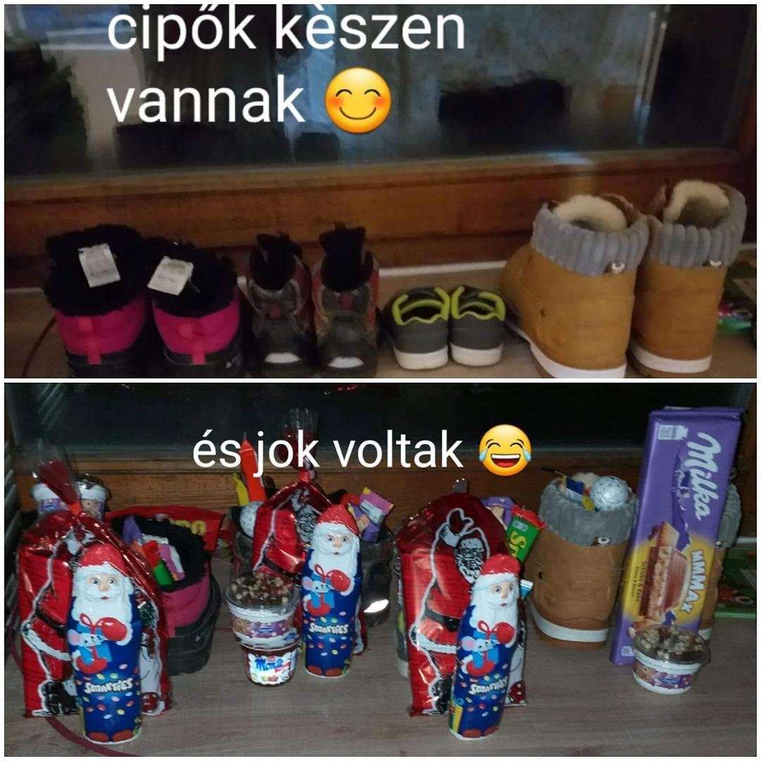 Hungarian Christmas...not stockings but shoes by the window. How I grew up.Dec. 6 - Mikulás,
St. Nicholas (day).