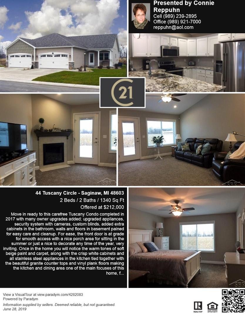 Feature of the Week! 44 Tuscany, Condo living at its best. Move-in ready, upgraded appliances, custom blinds, the front door is at grade for ease of entering. Call for your showing today.