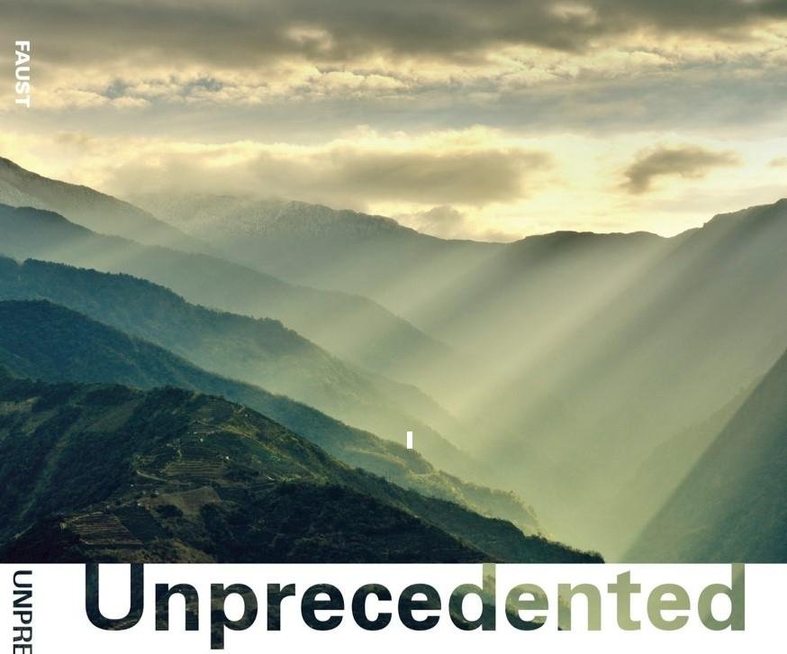Ron Faust, PeaceWorksKC’s own poet laureate, is out with a new book of poetry. Titled Unprecedented, Faust wrote it during the Trump presidency. The cover displays two mountain ranges under clouds of darkness. These represe