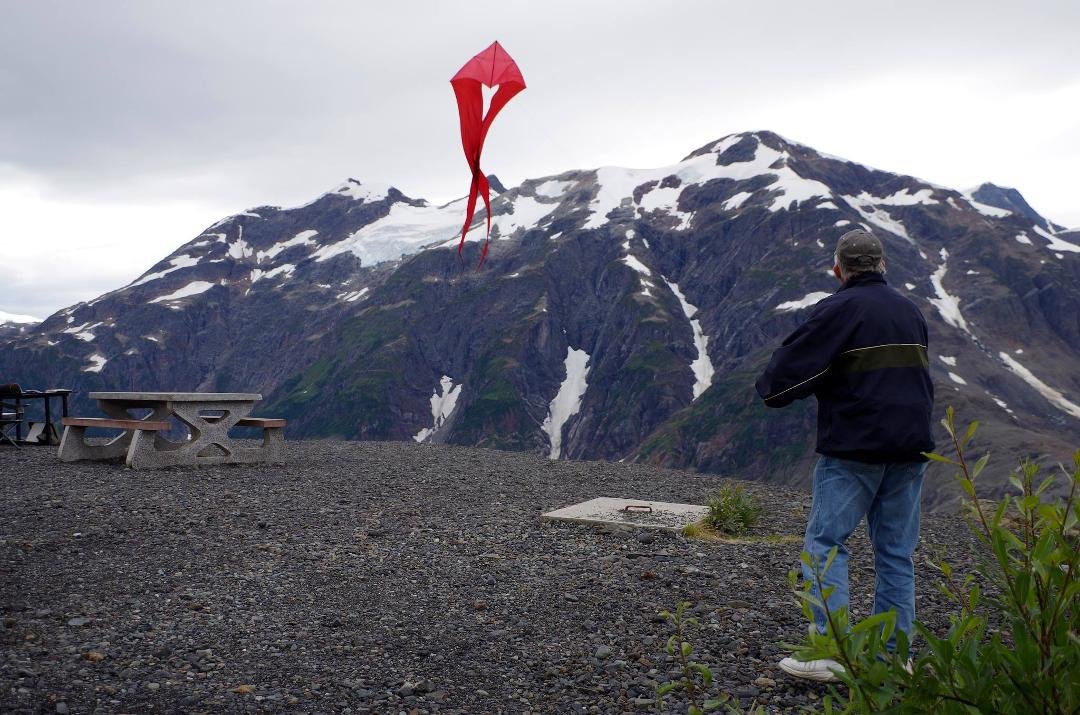 This had to be a "first"......flying a kite over Salmon Glacier in Hyder, Alaska.  And Larry's the one who did it!