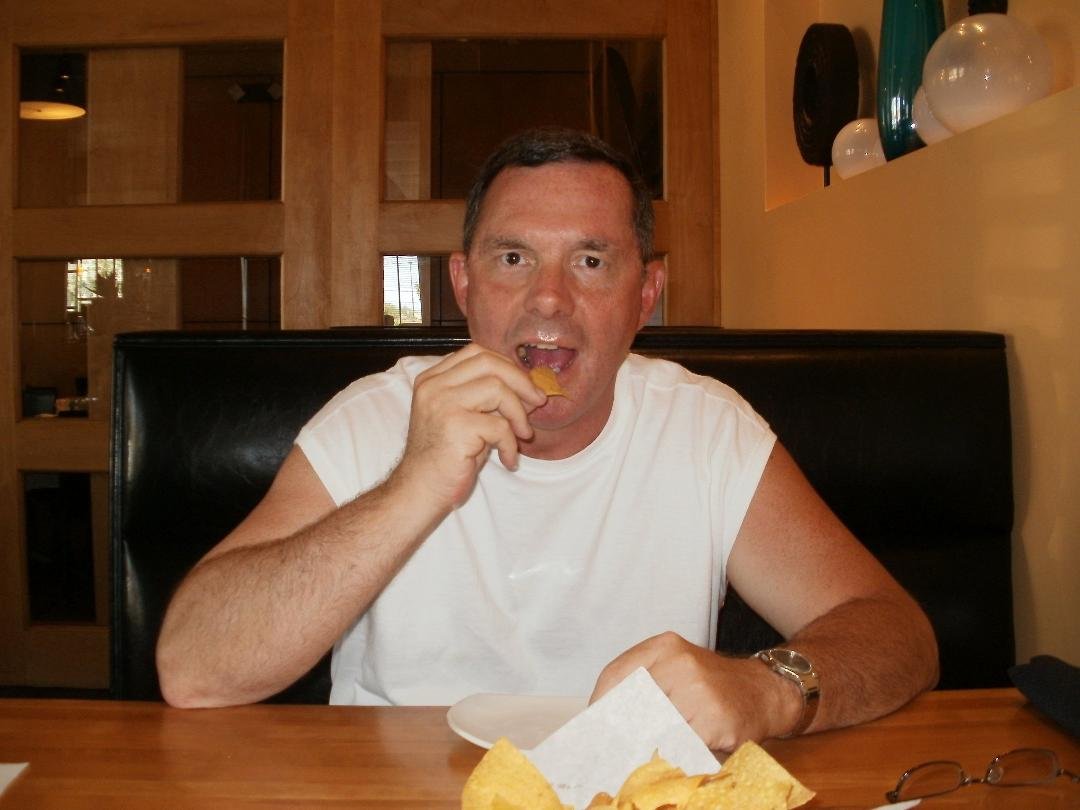 I caught him with food in his mouth!  This was a tex mex gourmet restaurant and it was sooooo good.