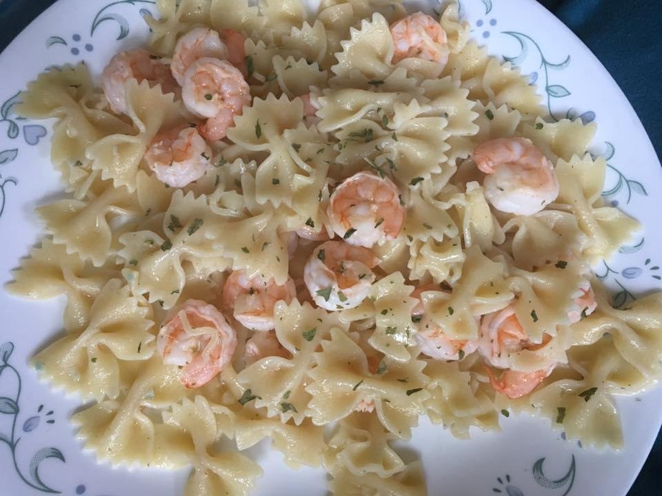 Homemade shrimp scampi for dinner tonight!  A night off from cooking chicken!  Dylan and I made this!