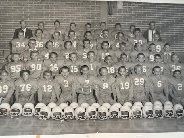 7th Grade Euclid Junior High Football Team 1960
Please help fill in names if you can!
Back Row: Coach Brotherton, ?, Jim Hon, Dave Bruce, Ron Larson, Jim Newell, ?, Tom O'Neil, Coach Bradley
4th Row: Ken Schwab, ?, ?, ?,