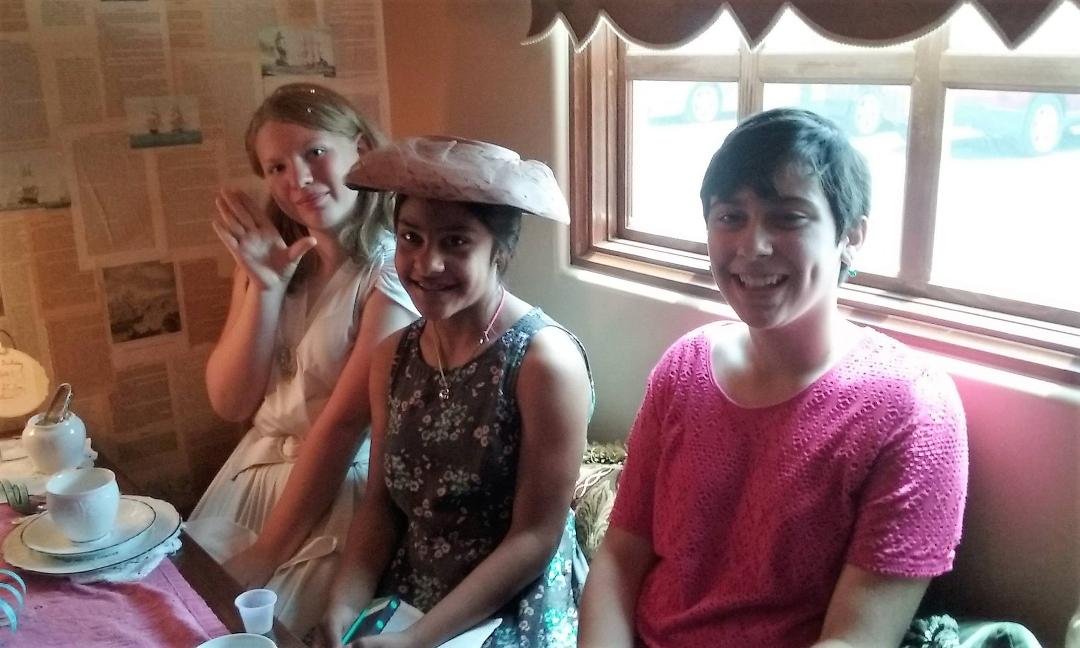 At St James Tea Room, the Endivore Nook. This was before we gave up trying to be ladies.