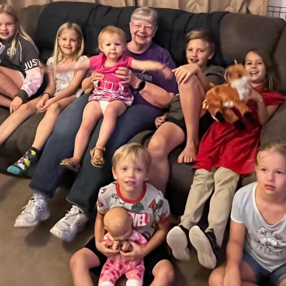 My 77th birthday get together. 7 of the 8 great- grandkids!