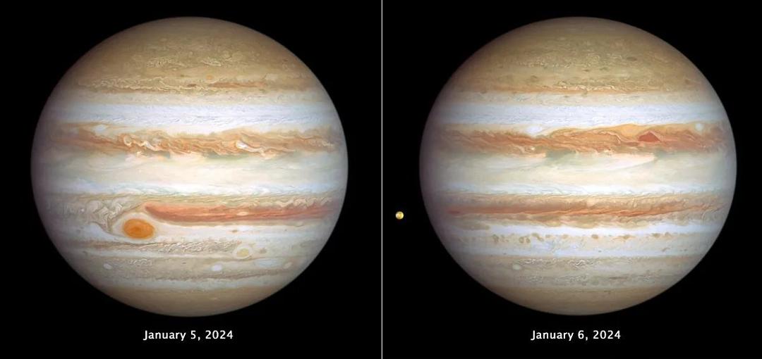 The Planetary Society THE DOWNLINK
SHARE • LEARN • ADVOCATE
Hubble jupiter two hemispheres
Space Snapshot
The Hubble Space Telescope captured these two images of Jupiter across two days in January 2024, capturi