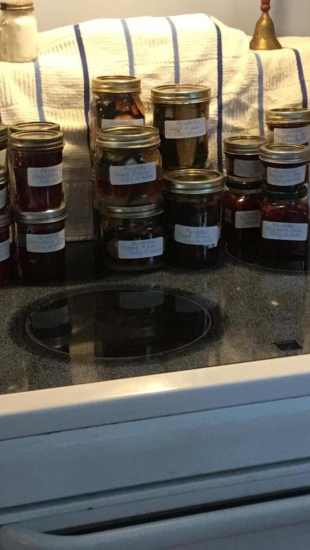 Here is yesterday’s work in my kitchen. Raspberry and strawberry jams and sweet pickles.