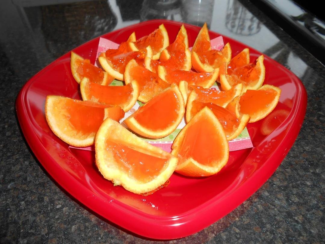 here are my fireball orange jello shots in a hollowed out orange. can't wait to taste them later tonight.