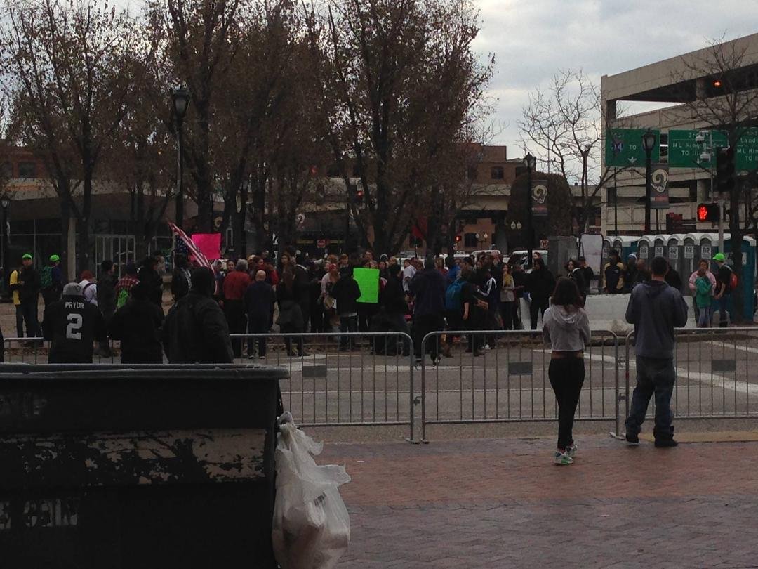 Protesters across street from Dome.