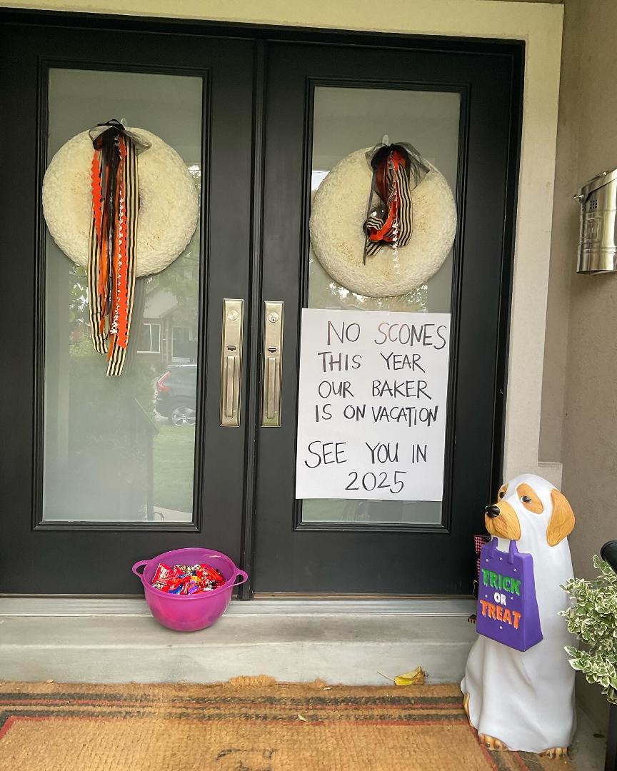 No scones to night for Halloween. The baker is in Barcelona, Spain on vacation.