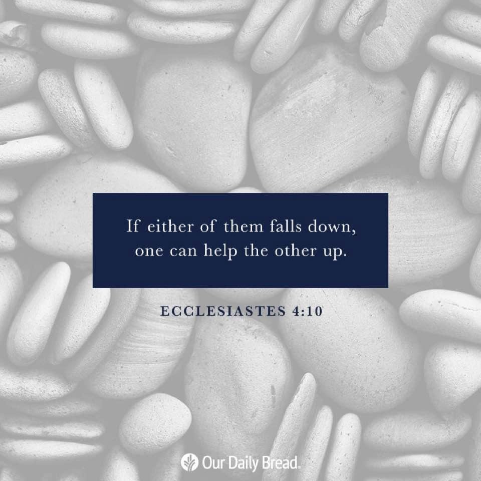 If either of them falls down, one can help the other up. Ecclesiastes 4:10
Having someone there to help us up when we fall is the gift of a helping hand depicted in Ecclesiastes. Working with another makes our work sweeter