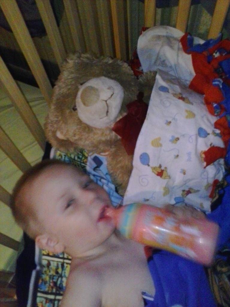 Anthony and the bear his great grandmother gave him and we called her mawmaw and now that she past away Anthony named it mawmaw and he talks to it all the time and he tells me that mawmaw sleeps with him and she looks out f