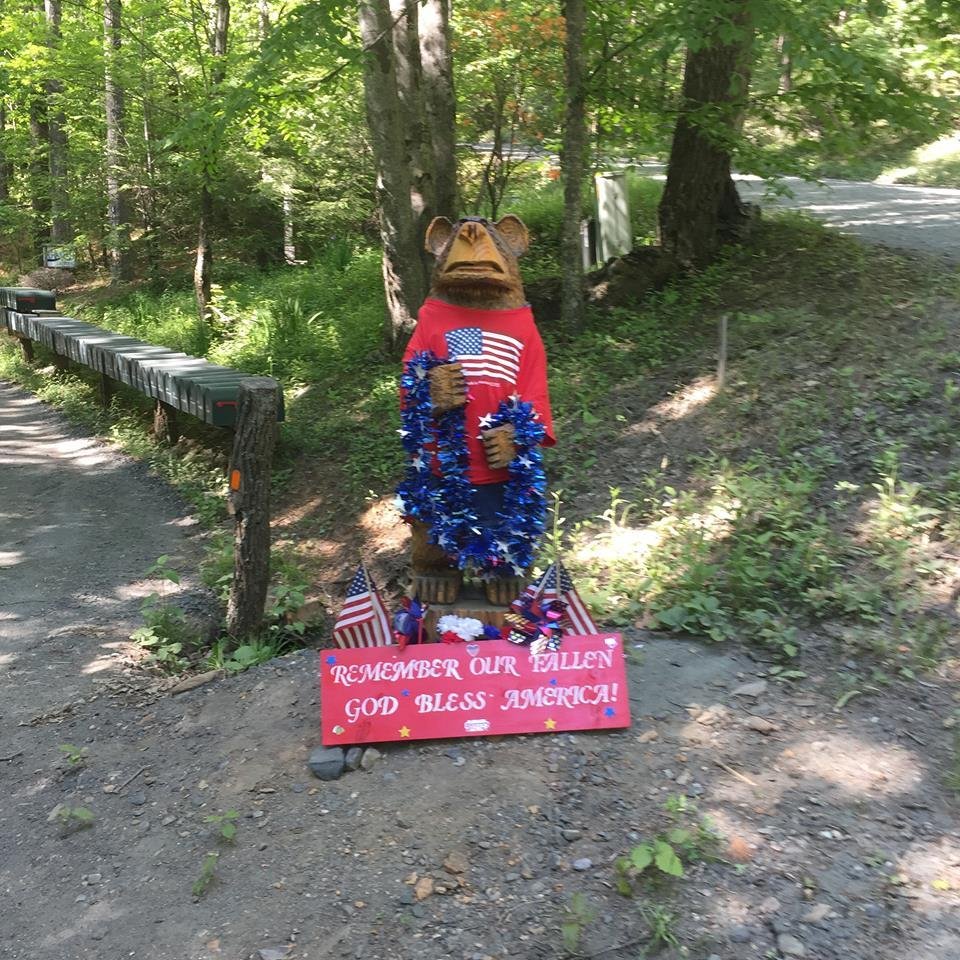 The neighborhood bear dressed for Memorial Day