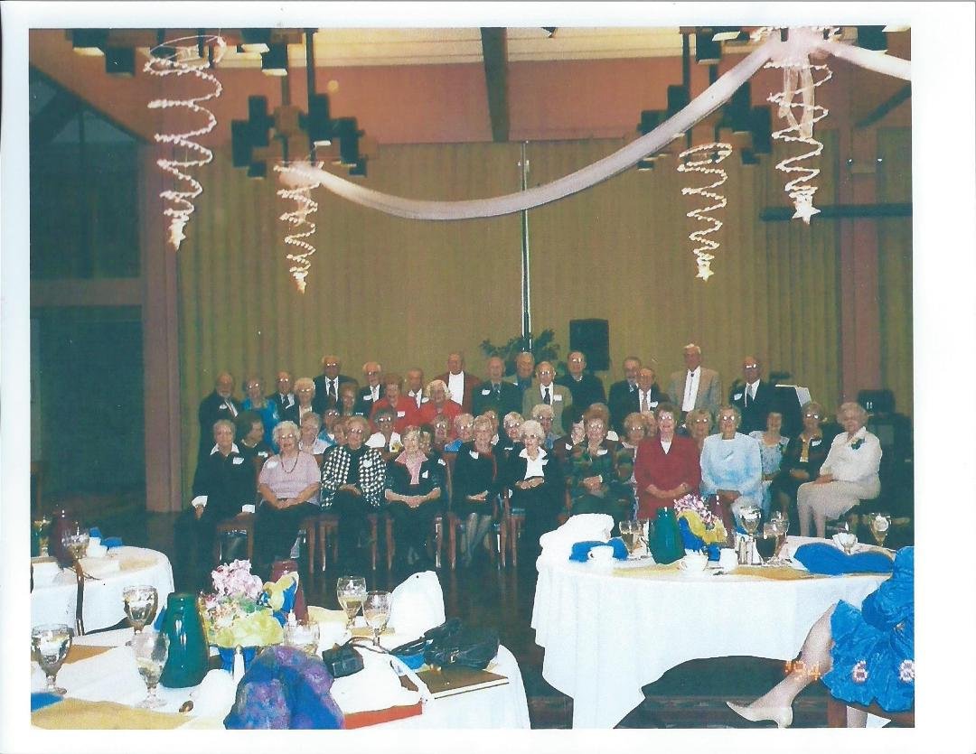 One more " "In Memory Of..." photo. This was my Mother's 65th Arthur Hill High School (Saginaw, Michigan) class reunion picture in 2004. She's in the front row in the black 'n white jacket. Her lifelong friend, Helen Hayden