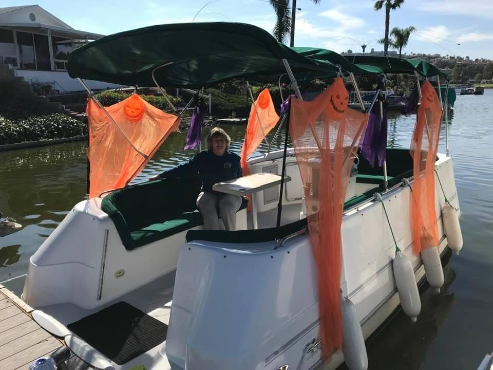 Our cute little boat before the Halloween parade!