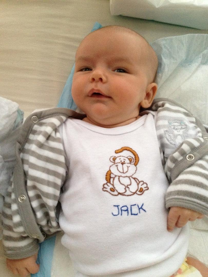Jack at 6 weeks - in the onesie Garma stitched  ;-)