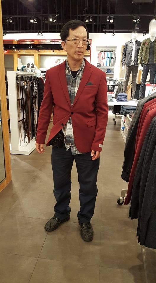How does this jacket look on me? The salesperson took the picture and he was very friendly. Express at Northgate Mall.