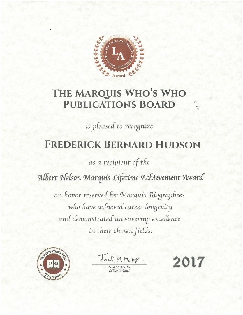 I am honored to receive this award--it is given to only 5% of Who's Who awardees. I have been listed for over 20 years in Who's Who in the World, Who's Who in America , and Who's Who in Finance and Industry.