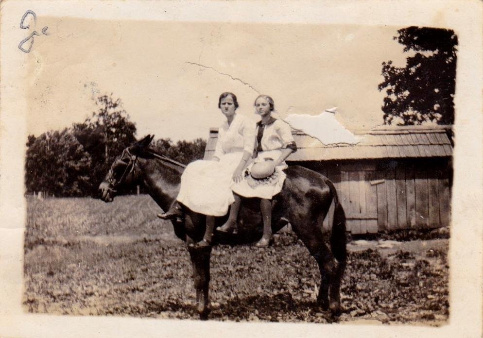 My grandmother, Zella Cowley, on her horse with her cousin Della Reesor