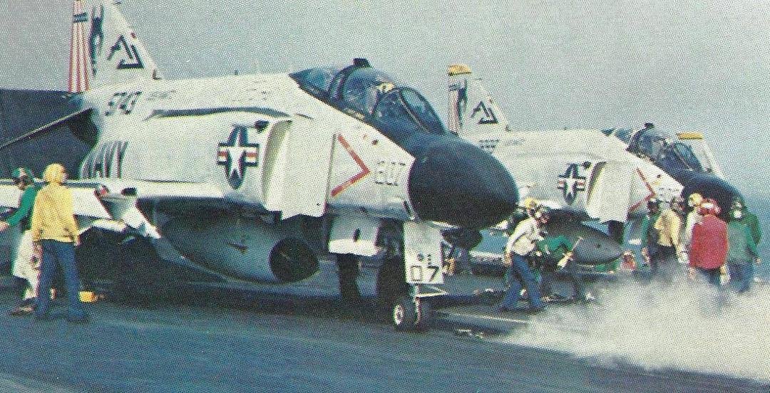 Getting ready to launch off waste catapults from USS Nimitz 1976 in the Mediterranean