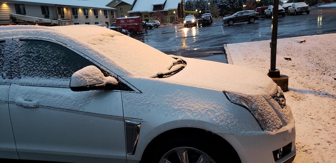 Look what we woke up to in Grand Rapids, MN on the way to Minot. Still better than November out this way.