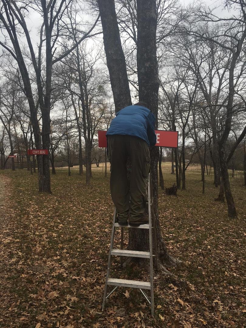 The paparazzi caught me again; this time repairing a Burma Shave sign.