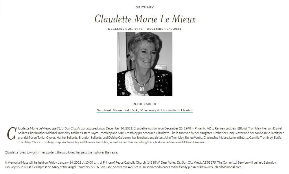 Claudette Trombley Le Mieux passed away last December.