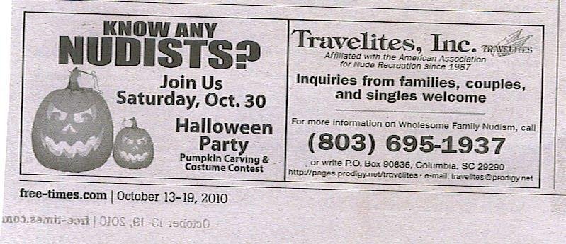 Nudists throw Halloween Costume Party and you're invited.  What sort of costume will you be wearing?
