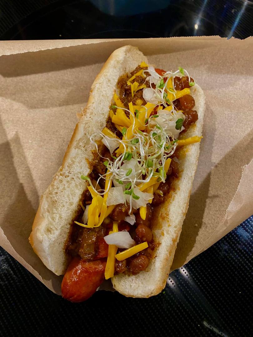 Cincinnati chilli cheese dog! I'm freezing, it's effective.