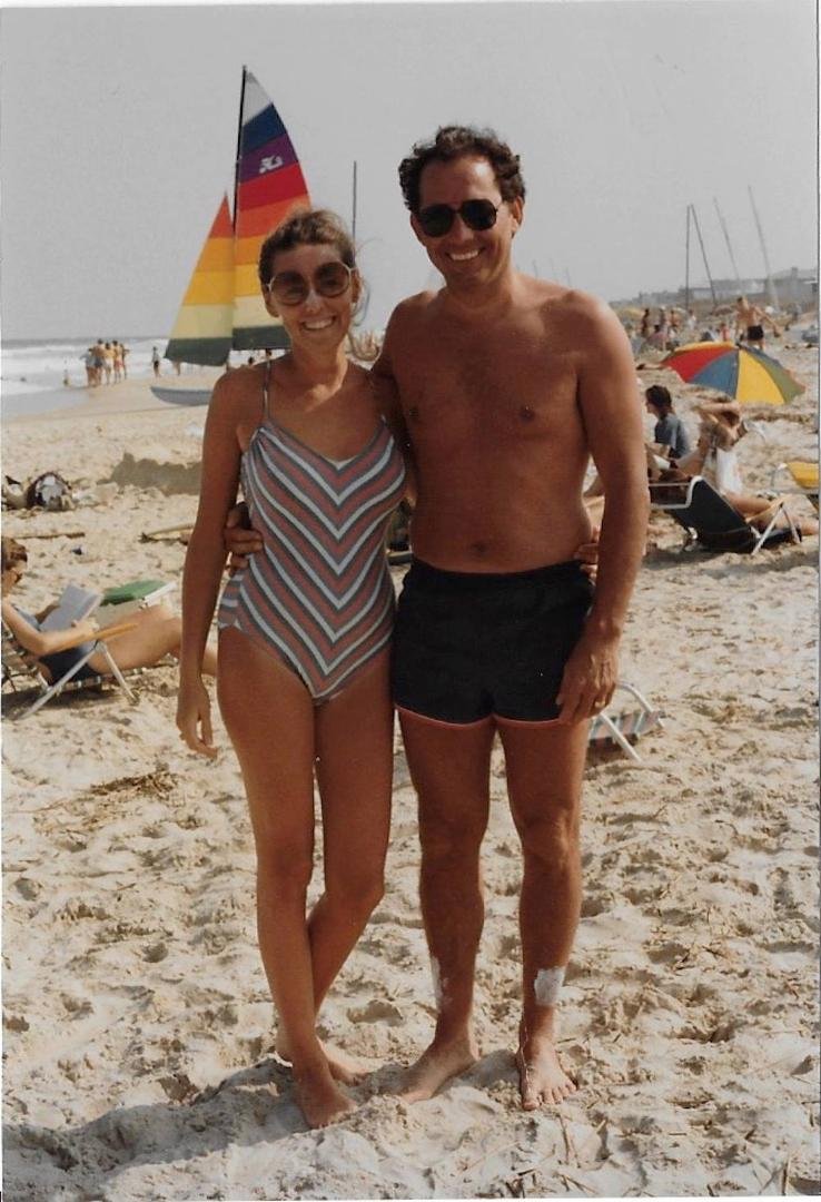 Bob and me in Virginia Beach 1982.  Taken by a US Naval Academy Cadet.  Notice the Jackie O glasses and sunscreen!  lol  Happy Days.