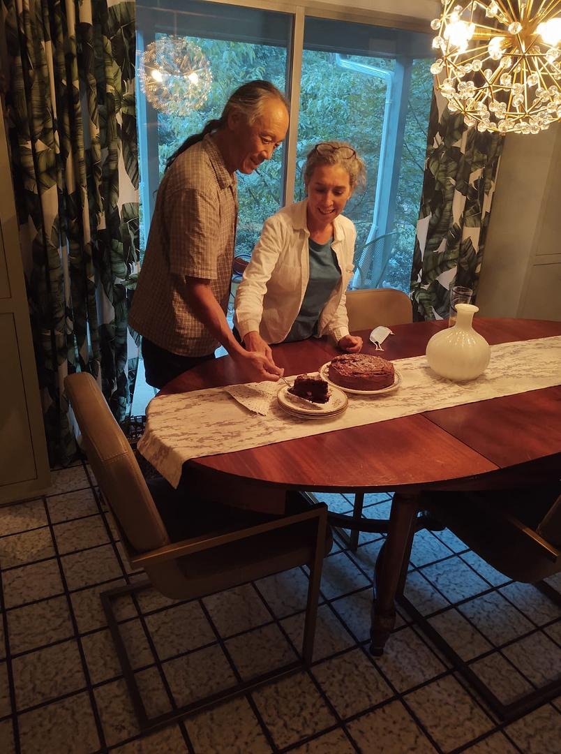 Robert and Mary Anne making the rounds in their mobile wedding reception.
