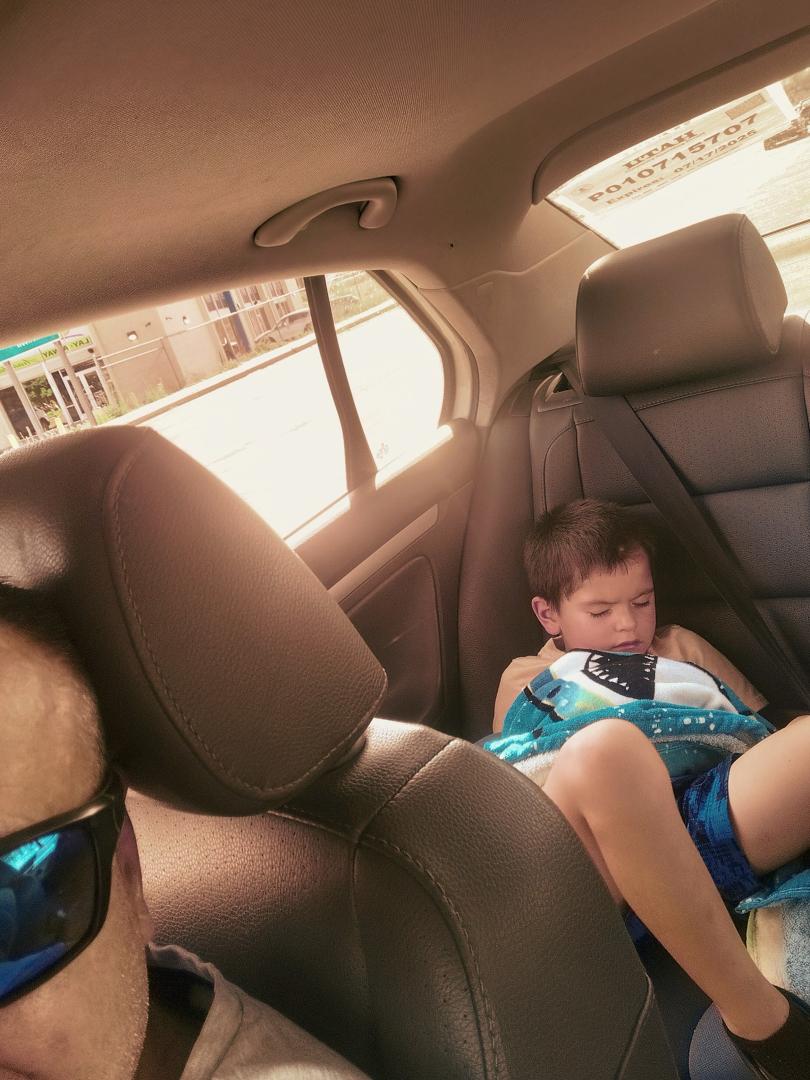 On the way to the pool and he's out guess he got tired of waiting on Grandpa all day