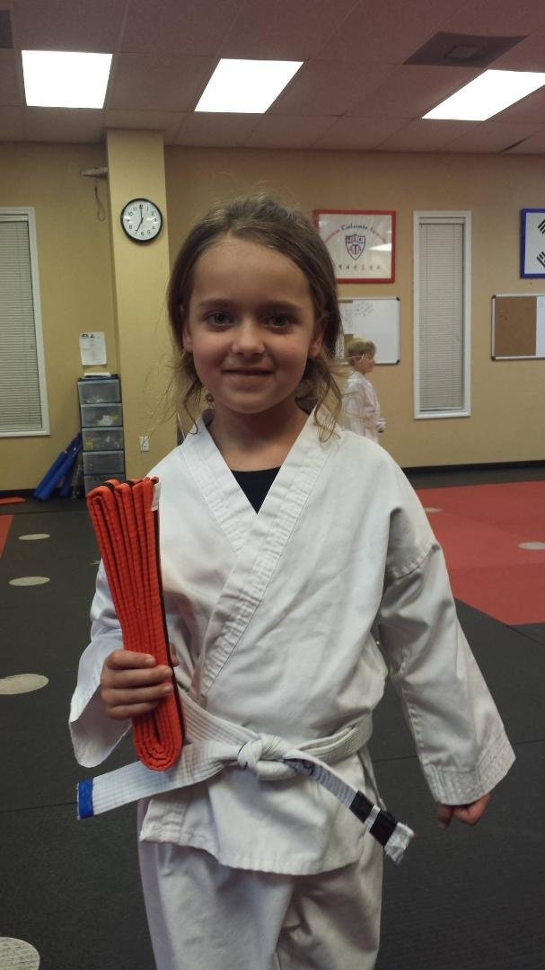 Aubrey got her next belt. Proud Dad!