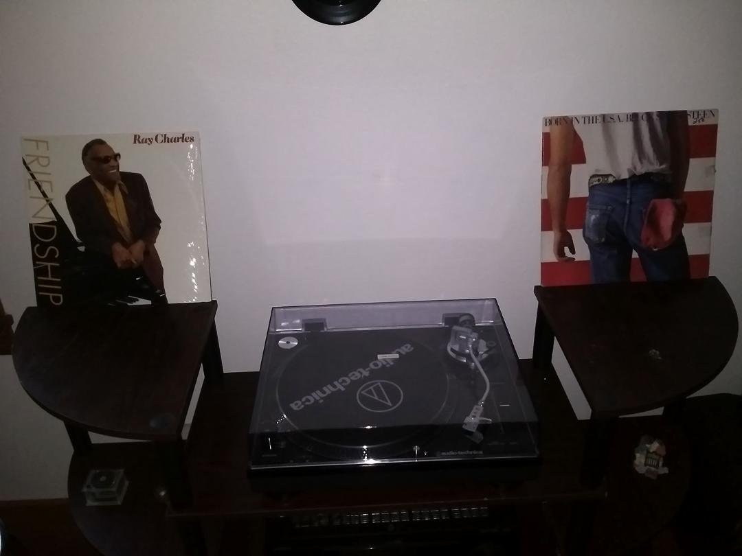 Listening to both of these tonight in honor of the Boss' and Ray Charles' birthday today on our new turntable
