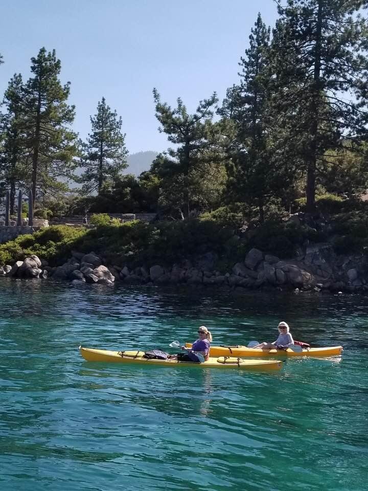 Beautiful morning for a little kayaking on Lake Tahoe! Then off to the golf course ! With Ann Steckline!