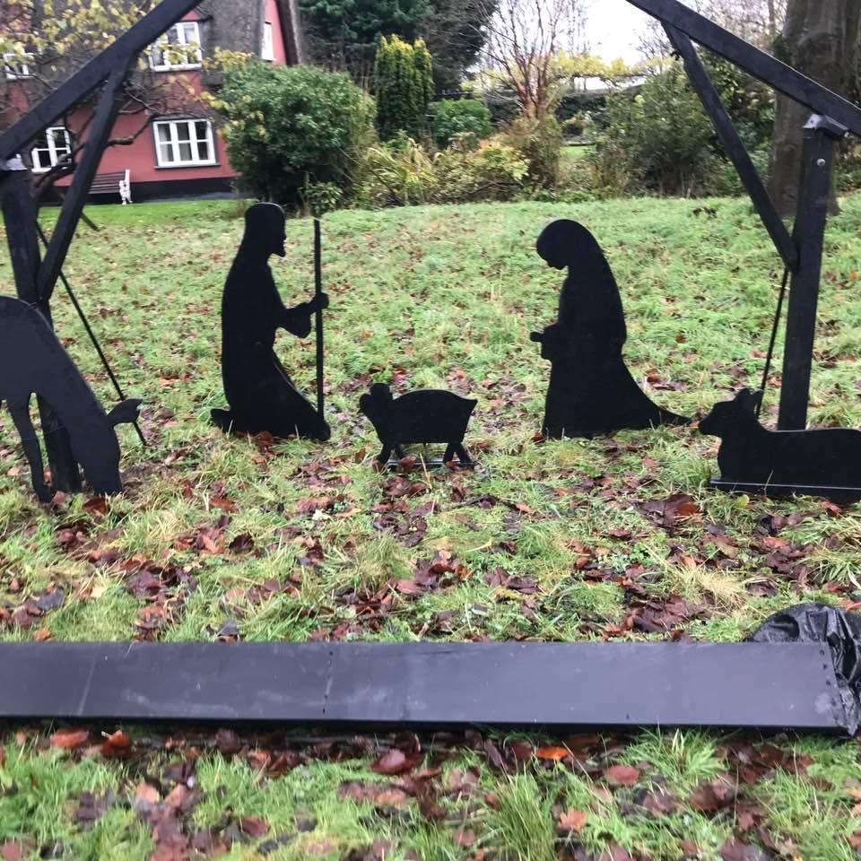 Our village manger scene.When it’s lit up at night,it looks awesome.My photo doesn’t do it justice.I was walking home from church when,on the spur of the moment,I got out my phone.The trouble is,t’ain’t easy to take a pictu