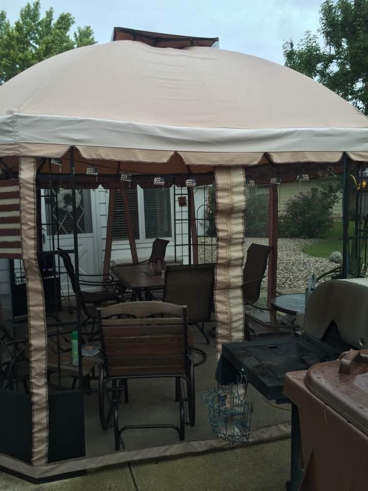 The patriots den. has been put back into service New top and some new side curtains. All lights put up and ready for party time