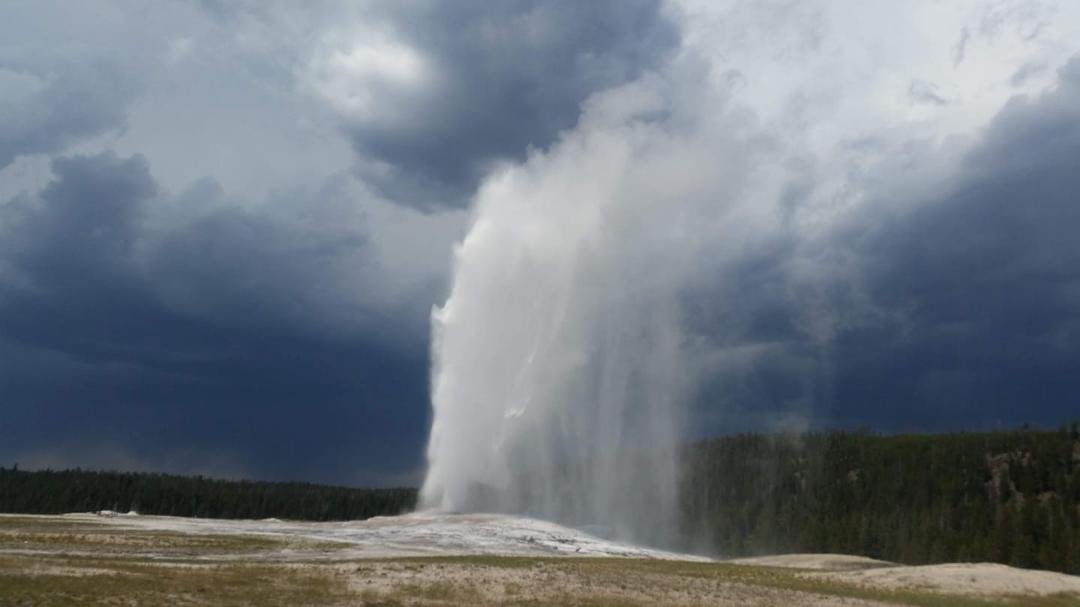 With storms approaching, it was the worth the wait to see Old Faithful perform.