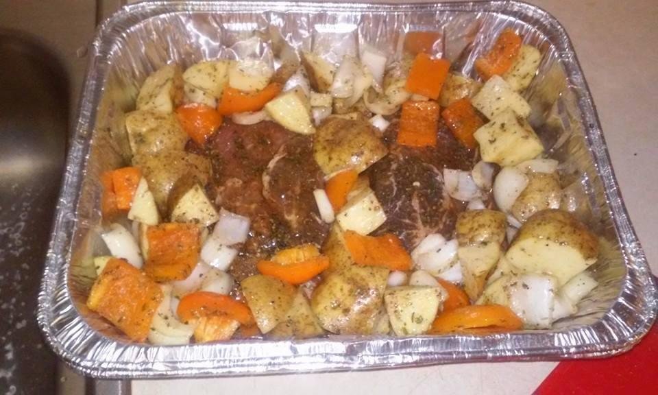 Steak onions peppers and potatoes