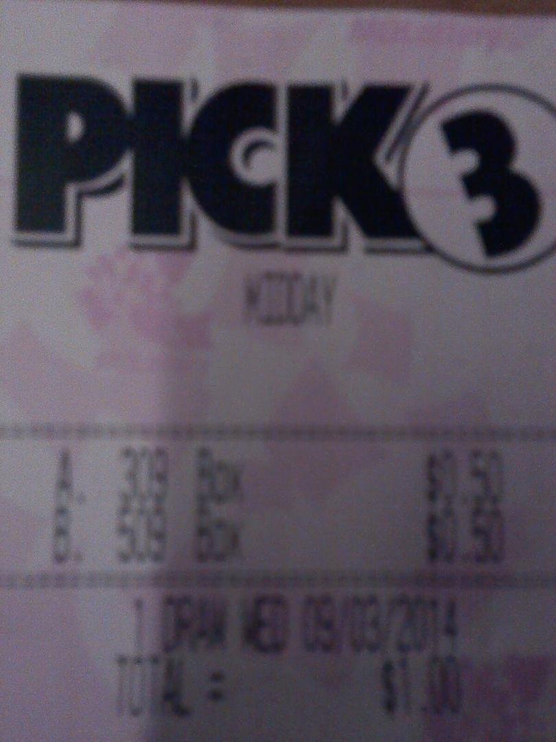 TODAY'S MY 1ST WIN FOR THE MONTH OF SEPTEMBER! PICK 3 MIDDAY #'S (9-0-3)! IN REVERSE IT'S MY NEPHEW'S DATE OF BIRTH & MONTH/YEAR AS WELL! I WON $50.00 TODAY, IF I WOULD'VE PLAY (0.50 COMBO = $300.00 OR $1.00 COMBO = $600.00
