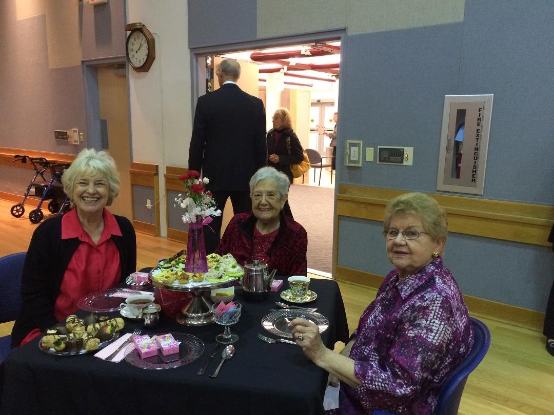 At the Tea with mom, Mrs. Boudreau, Mrs. Chronister, Mrs. Peggy Pyle, & Mrs. Merris.