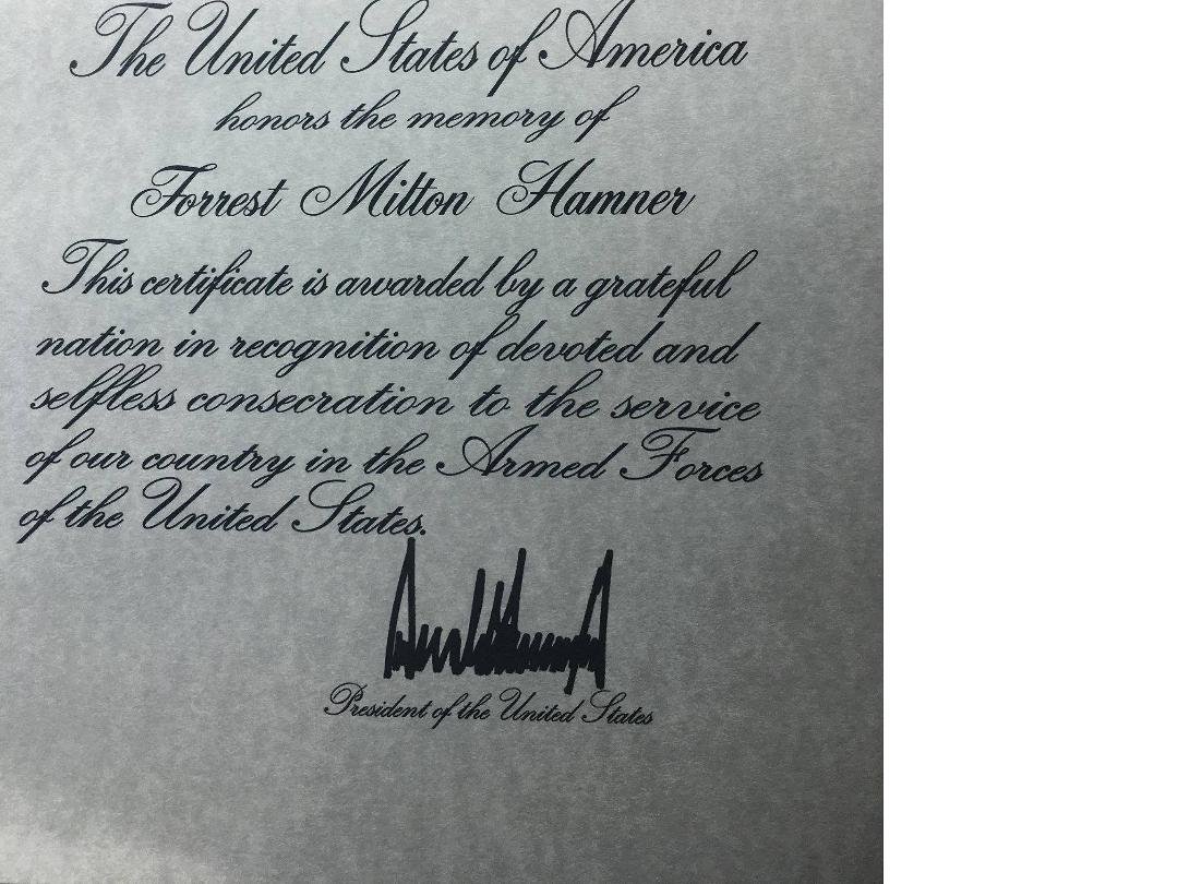 received this in the mail today
in recogniztion/memory of my dad for his service 
to our country ww2 navy veteran its an honor to get this
from president trump showing he doesn't forget all veterans  
if this had come from 