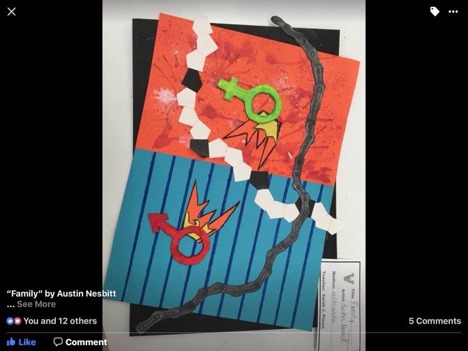 This is a picture that my grandson did. It will be on display next week in Frankenmuth, Mi next week. So proud of him. This picture represents his family.
