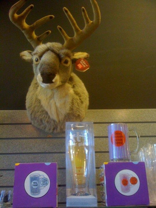 Whimsical novelties; Plush Deer Trophy and funny Beer Steins!