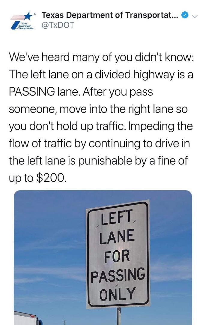Attention Texas Drivers this is for your information but don't worry the never issue tickets for doing this!!