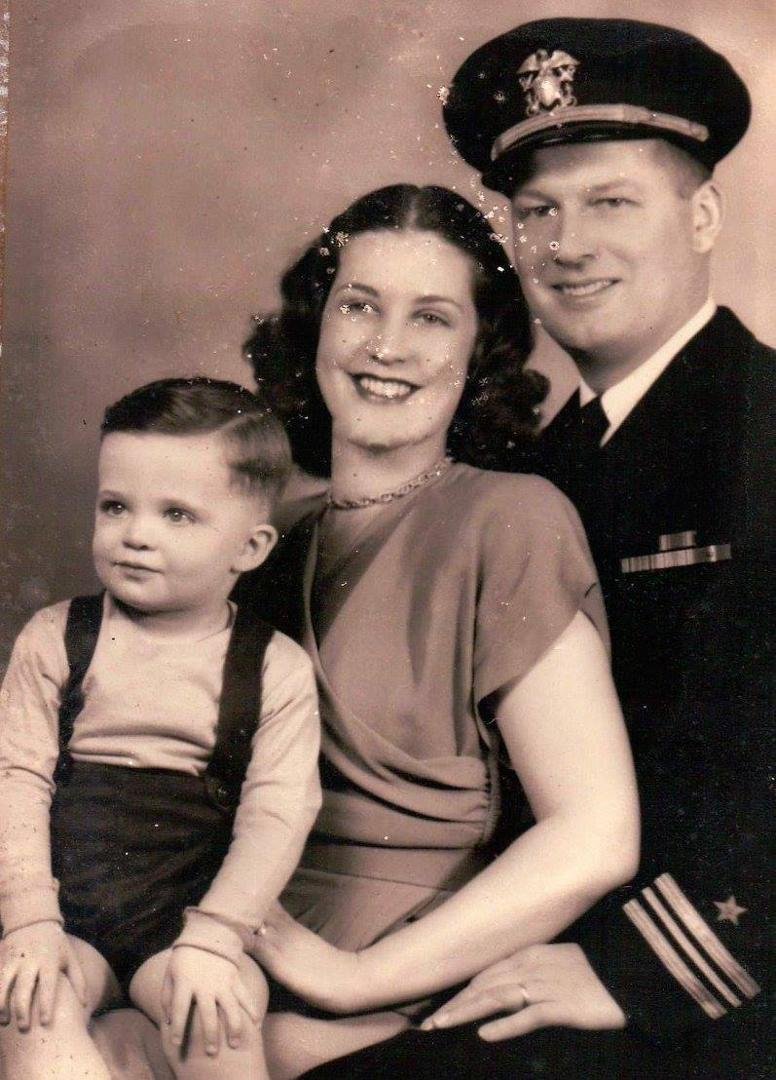 Shortly after Dad returned from the Philippines at the end of WWII he was promoted to Lieutenant Commander. Note the black cap cover that was used when at sea so that the enemy couldn't see them as easily,