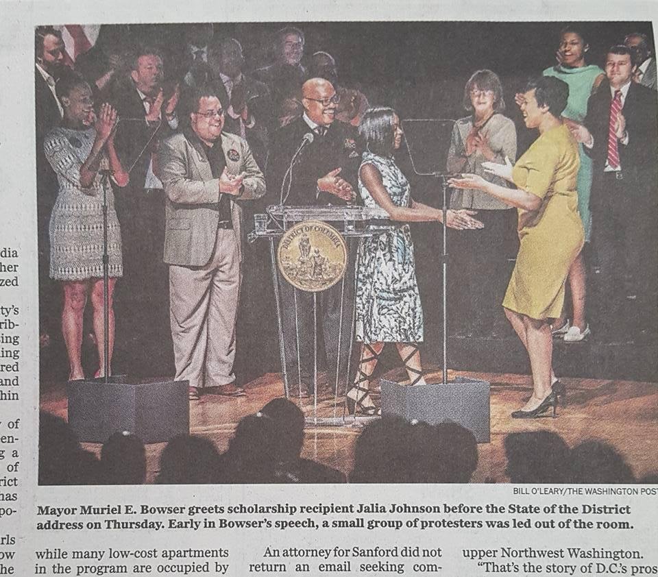 Jalia Johnson at the State of the District . Picture is in the Washington Post.