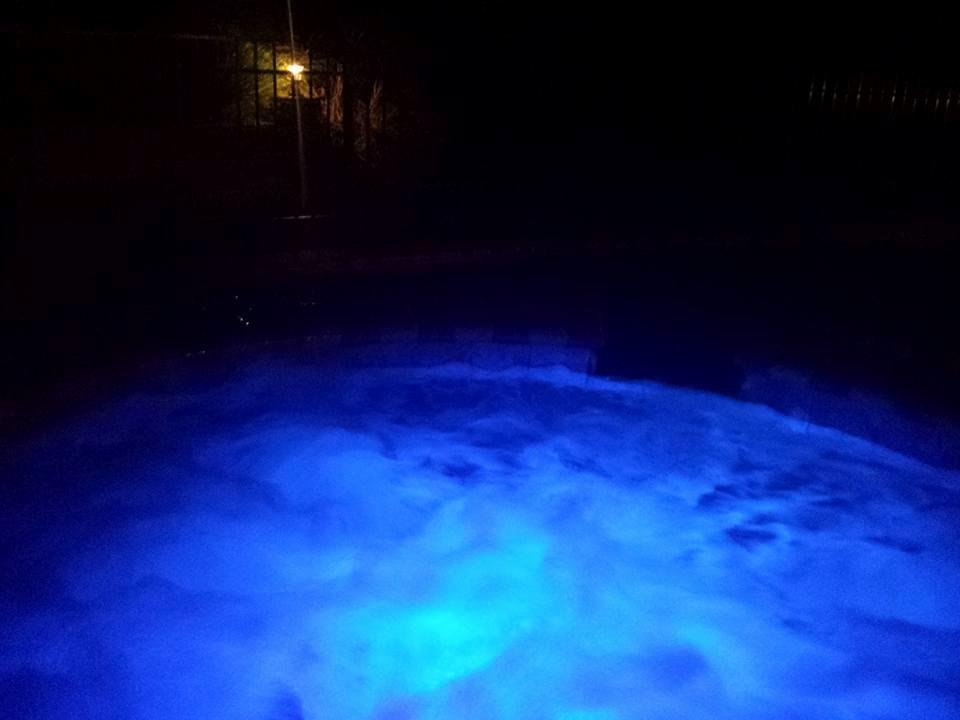 After a long day of yardwork, it's time to soak the soreness away in the hot tub.