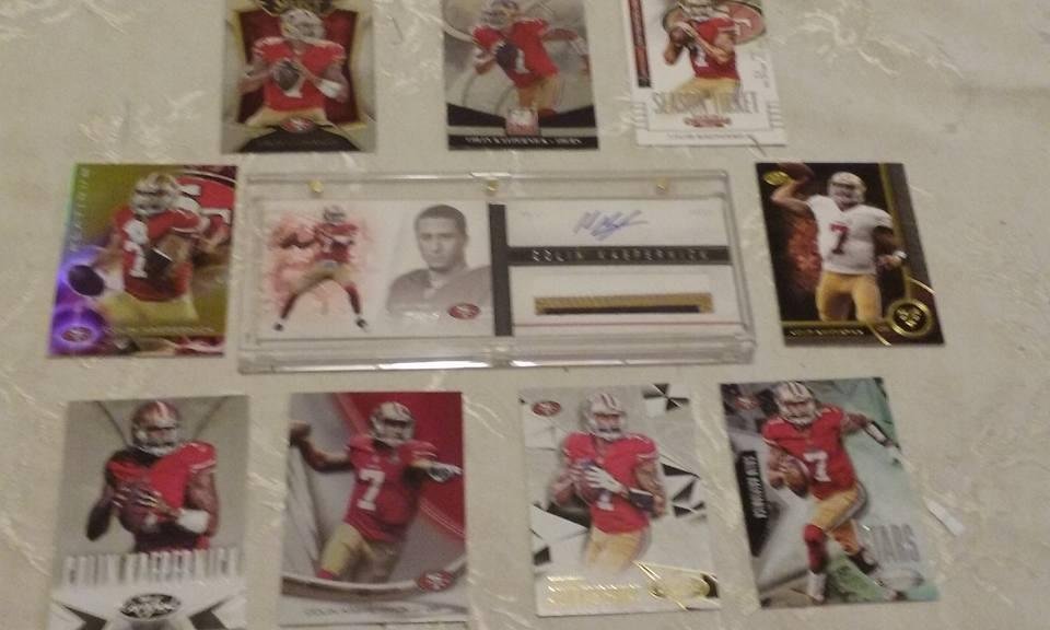 I got my Colin Kaepernick rookie cards on Thursday off eBay!  Long story....the owner of the local comic book store who is a huge 49ers fan also sells sports memorabilia on local TV talking about burning Kap's cards and I d